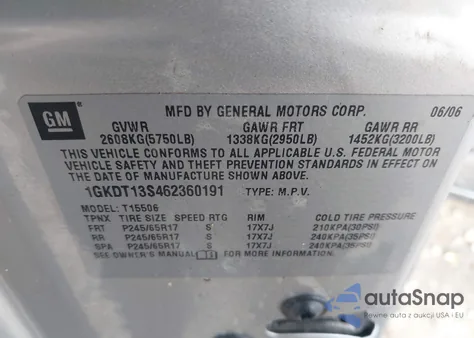 2006 GMC Envoy Slt from USA, damaged, VIN 1GKDT13S462360191